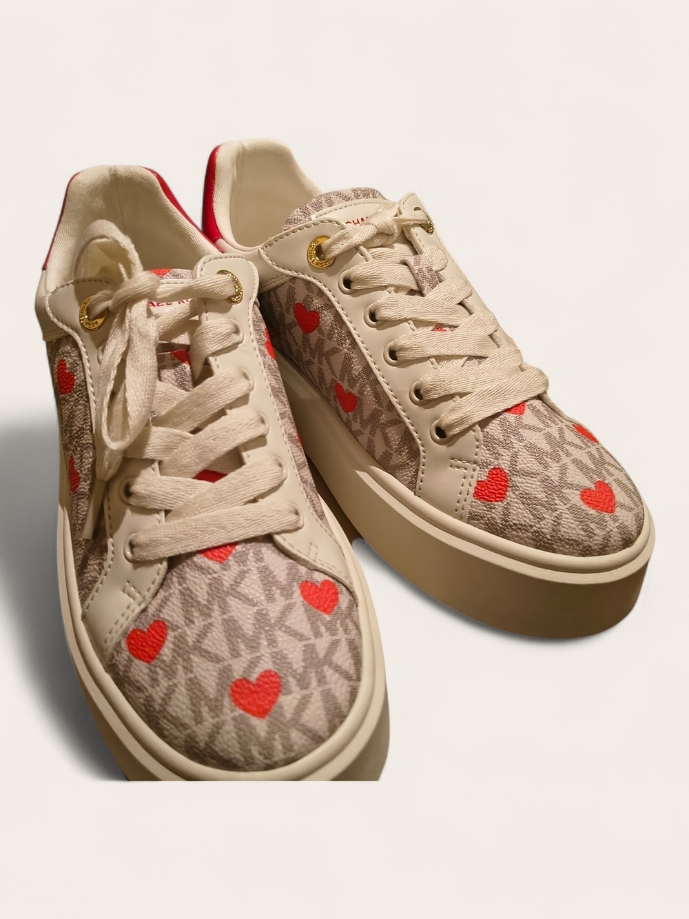 Michael Kors Heart Print Logo Sneakers in Beige and Red